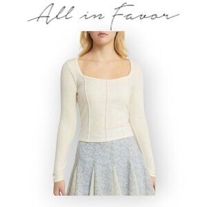 All In Favor Cream Ribbed Square Neck Corset Top Size L